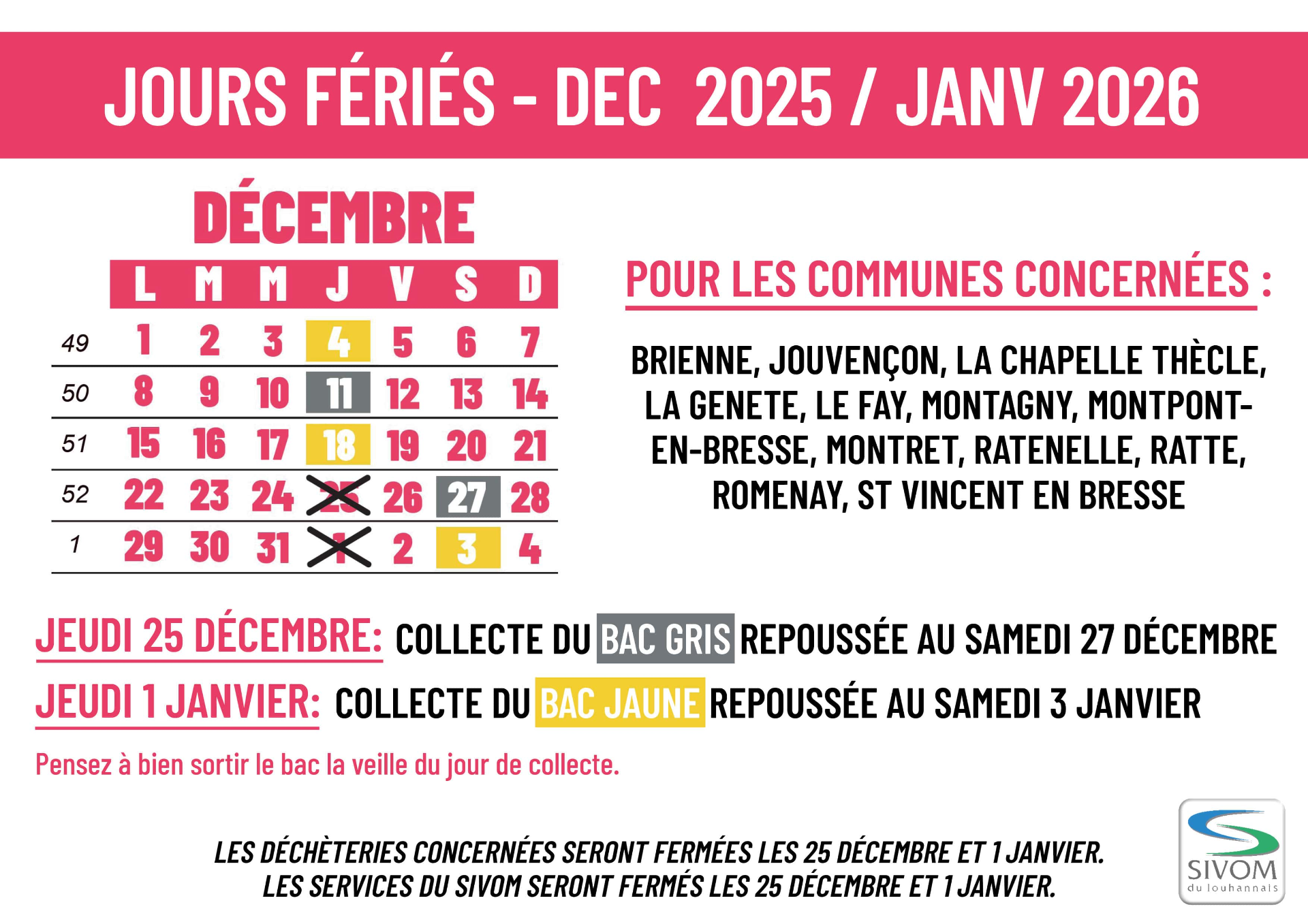 collectes jours fériés